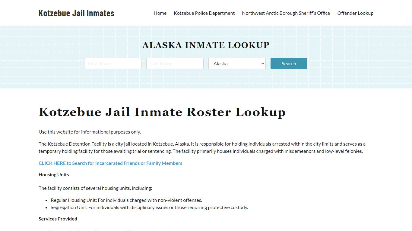 Kotzebue Jail Inmate Roster, Northwest Arctic Borough, AK, Offender Search